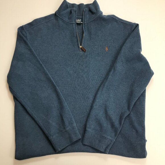 POLO RALPH LAUREN Men 100% Cotton 2XL Blue Logo Sweater - Picture 2 of 4